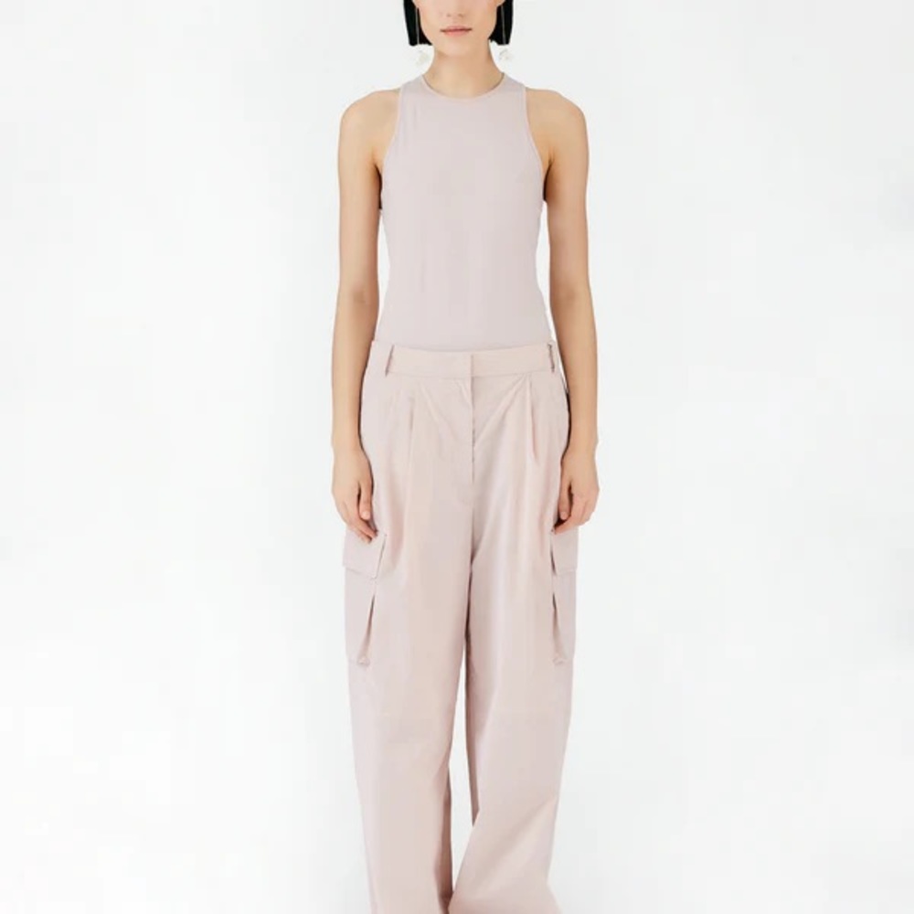 Tibi powder nylon pink stella pleated cargo pants size 00
